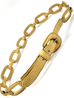 Belt Genuine Snakeskin Yellow Leather Lined Unique Rings Lady's L Unused Vintage
